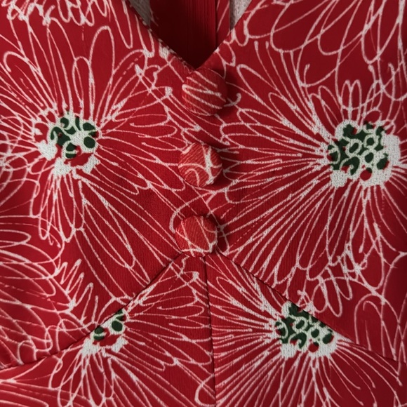 VINTAGE handmade maxi dress red floral formal - Picture 7 of 8